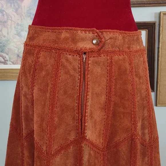 Suede Leather Patchwork Skirt Midi